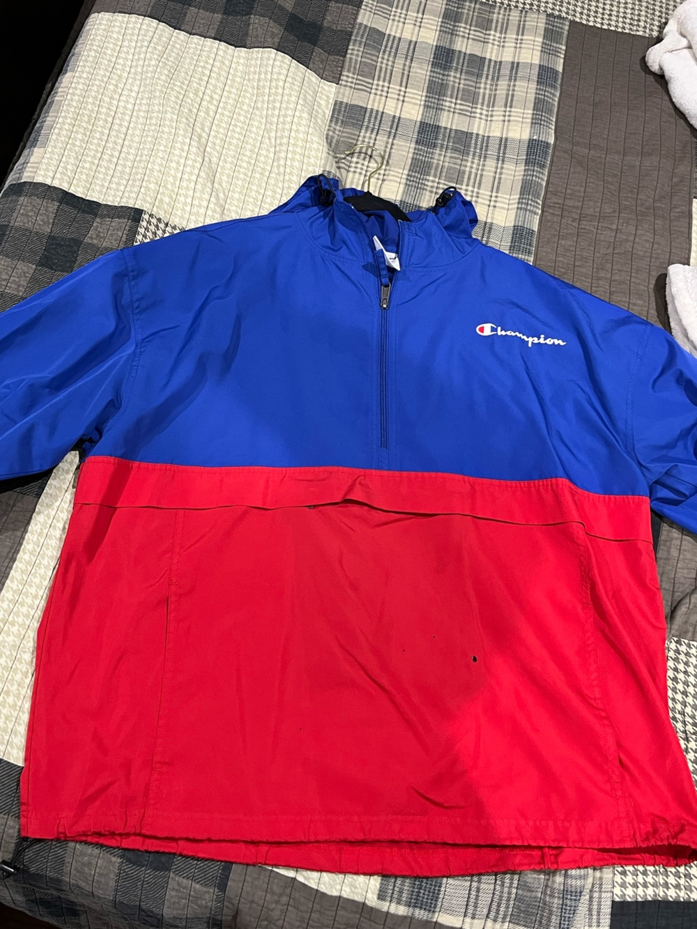Champion Blue and Red Colorblock Pullover Windbreaker